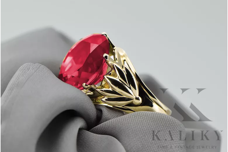 Ring Vintage craft Ruby 8K žluté zlato vrc029x-rb Art Deco